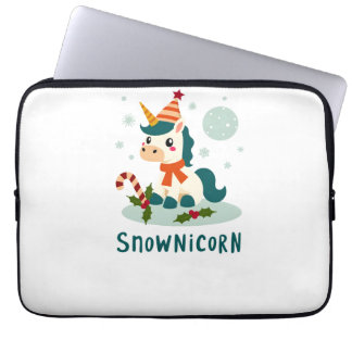Housse Pour Ordinateur Portable Snownicorn Licorne Mignonne Bonhomme de Neige Noël