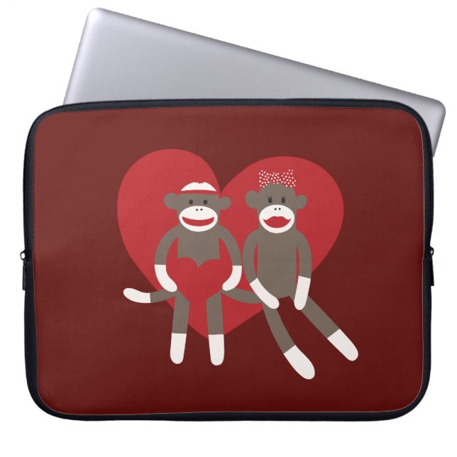 Housse Pour Ordinateur Portable Sock Monkeys in Love Hearts Valentine's Day Gifts (Devant)