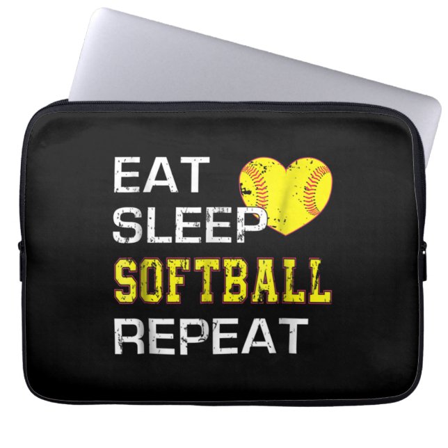 Housse Pour Ordinateur Portable Softball Eat Sleep Softball Répétition (Devant)