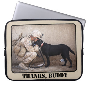 Housse Pour Ordinateur Portable Soldat en camouflage avec son chien militaire