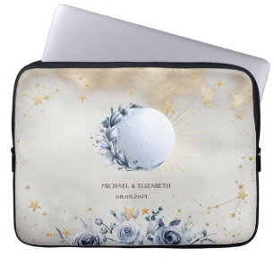 Housse Pour Ordinateur Portable Soleil céleste, Fleurs de lune bleue, Ciel nocturn