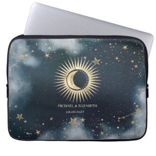 Housse Pour Ordinateur Portable Soleil d'or céleste, Lune, Ciel nocturne étoilé