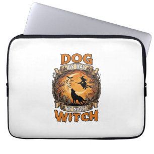 Housse Pour Ordinateur Portable Sorcière de jour Chien Nuit de Halloween Lune de l