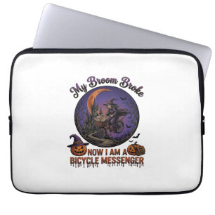 Housse Pour Ordinateur Portable Sorcière de messager de vélo cassé balai Halloween