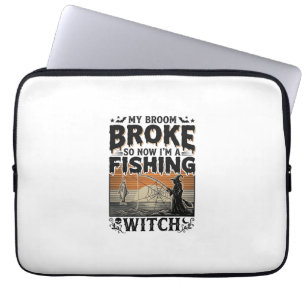 Housse Pour Ordinateur Portable Sorcière de pêche Halloween Dessin Vectoriel Vinta