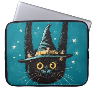 Housse Pour Ordinateur Portable Sorcière éffrayante de chat noir volant