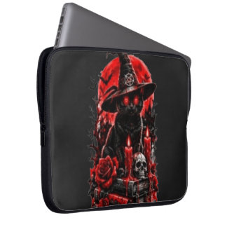 Housse Pour Ordinateur Portable Sorcière gothique chat noir Halloween crâne bougie