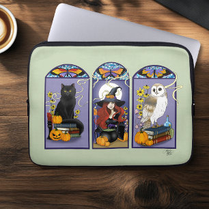 Housse Pour Ordinateur Portable Sorcière gothique chat noir hibou Halloween Art no