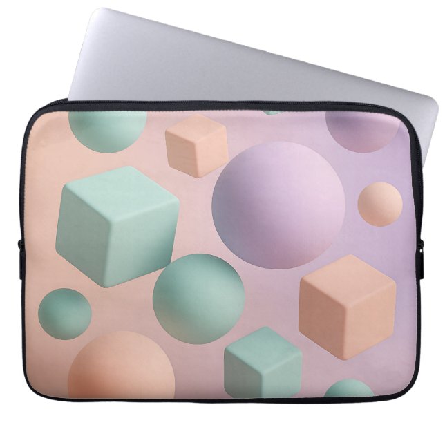 Housse Pour Ordinateur Portable Sphères Géométriques Pastel Cubes (Devant)