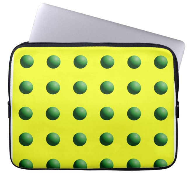 Housse Pour Ordinateur Portable Sphères vertes sur jaune  (Devant)