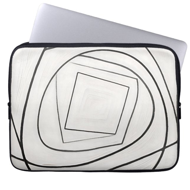 Housse Pour Ordinateur Portable Spirale Carrée Abstraite Noir Blanc (Devant)