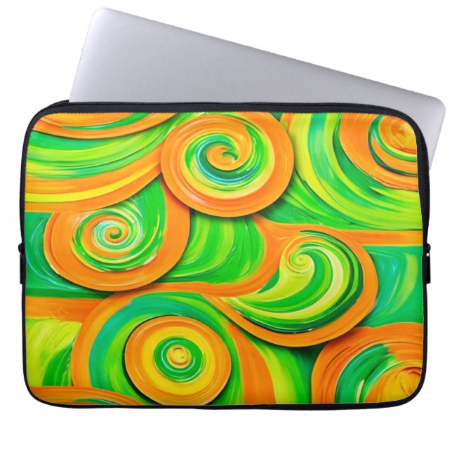 Housse Pour Ordinateur Portable Spirale verte et orange (Devant)