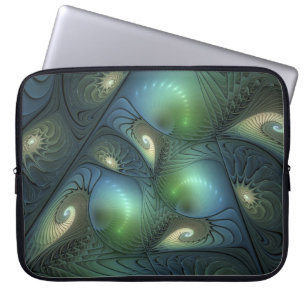 Housse Pour Ordinateur Portable Spirales Turquoise Beige Vert Abstrait Fractal Art