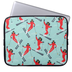 Housse Pour Ordinateur Portable Sport d'hiver sans couture motif. Jeune belle femm