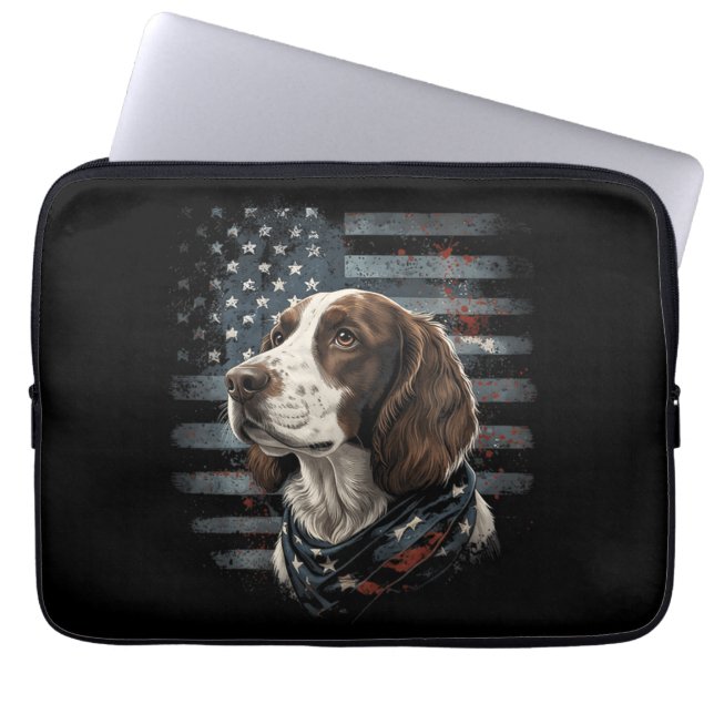 Housse Pour Ordinateur Portable Springer Spaniel Chien Drapeau Américain (Devant)