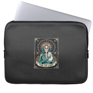 Housse Pour Ordinateur Portable Squelette de Dame aux Chats Tarot Floral Gothique