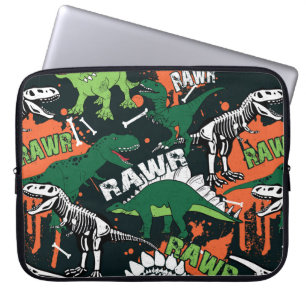 Housse Pour Ordinateur Portable Squelette de dinosaure. Motif de grunge vintage