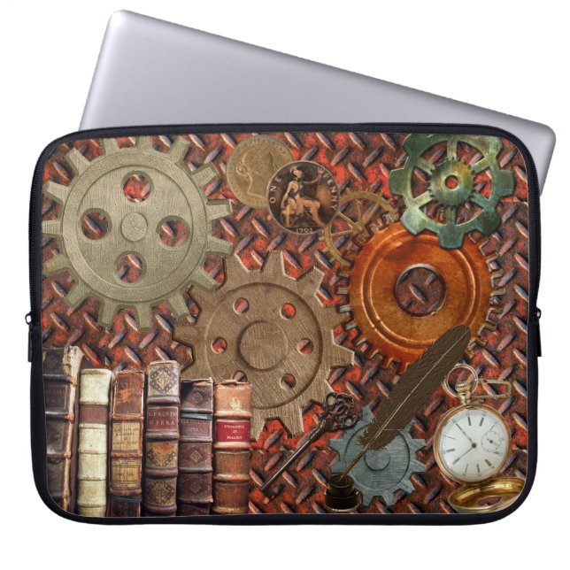 Housse Pour Ordinateur Portable Steampunk Ancien revêtement rouillé et engrenages  (Devant)