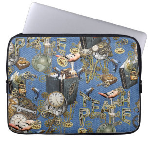 Housse Pour Ordinateur Portable Steampunk sur Blue Denim
