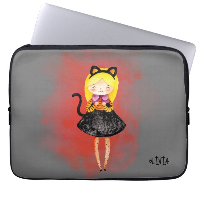 Housse Pour Ordinateur Portable Stellalunarts Cute Girl Halloween Chat (Devant)