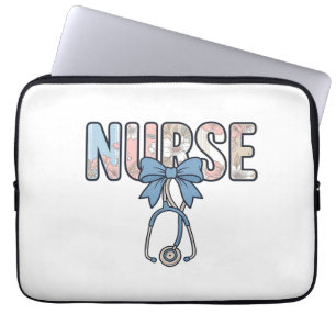 Housse Pour Ordinateur Portable Stéthoscope Nurse Bow Floral Vintage