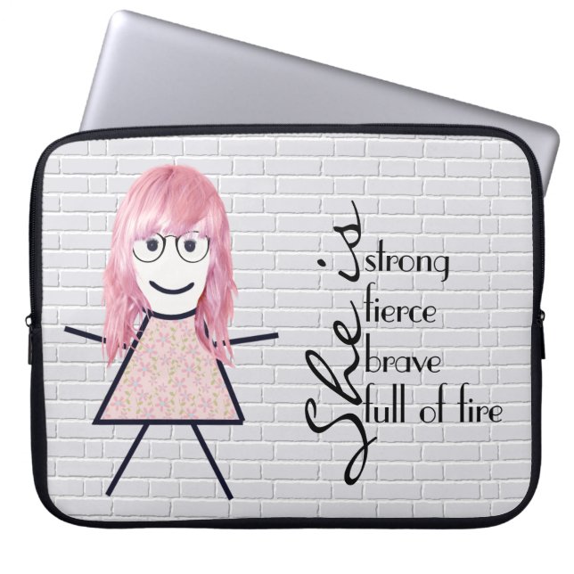 Housse Pour Ordinateur Portable Stick Girl with Hair and Inspirational Quote  (Devant)
