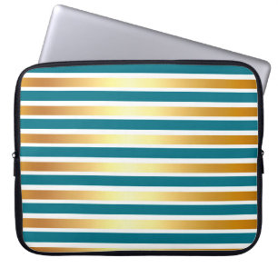 Housse Pour Ordinateur Portable STRIPES BRILLANTES BLANCHES D'OR turquoise