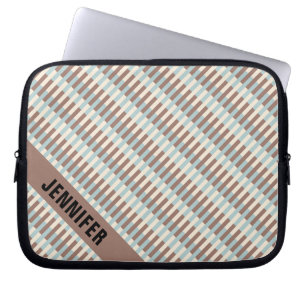 Housse Pour Ordinateur Portable Stripes Brown Tan Bleu Personnalisées