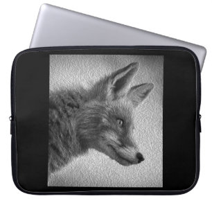 HOUSSE POUR ORDINATEUR PORTABLE STYLE DE PEINTURE RENARD NOIR ET BLANC