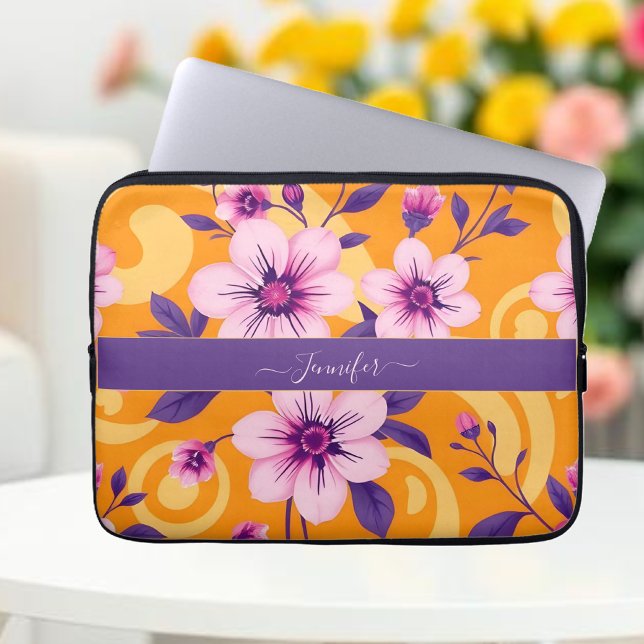Housse Pour Ordinateur Portable Style Floral-Dopamine Été Vibrant - (Vibrant Summer Floral-Dopamine Style- Laptop Sleeve )