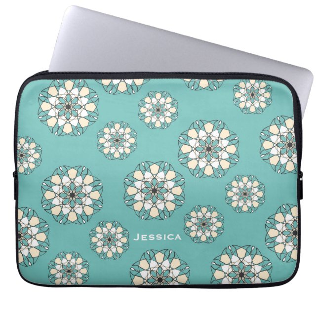 Housse Pour Ordinateur Portable Style géométrique Turquoise Floral Mandala (Devant)