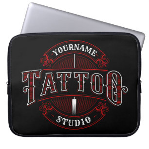 Housse Pour Ordinateur Portable Style traditionnel AJOUTER LE NOM Tattoo Studio Sh