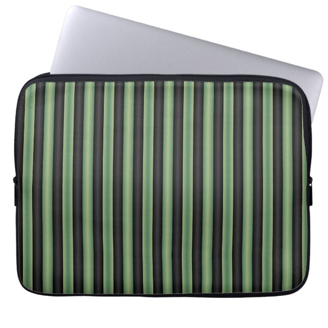 Housse Pour Ordinateur Portable Style Vintage Olive Sage Vert noir 3D rayé (Devant)