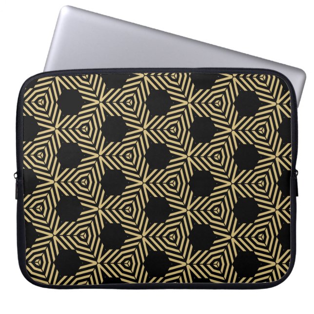 Housse Pour Ordinateur Portable Stylish black and yellow hexagons (Devant)