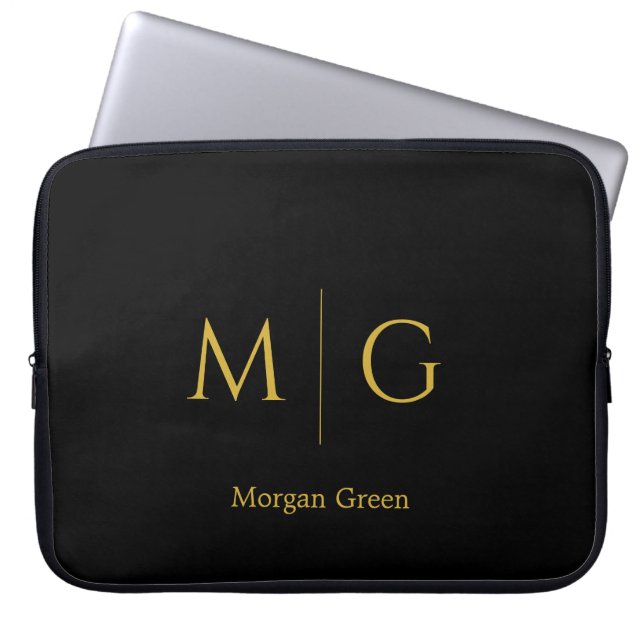 Housse Pour Ordinateur Portable Stylish Monogram with Name Design Black (Devant)