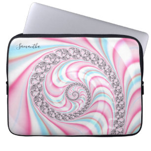 Housse Pour Ordinateur Portable Sucre de canne bleu rose pastel Spiral Fractal