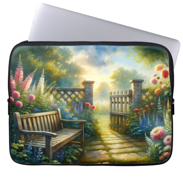 Housse Pour Ordinateur Portable Sunlit Garden Pathway Gate Scene (Devant)