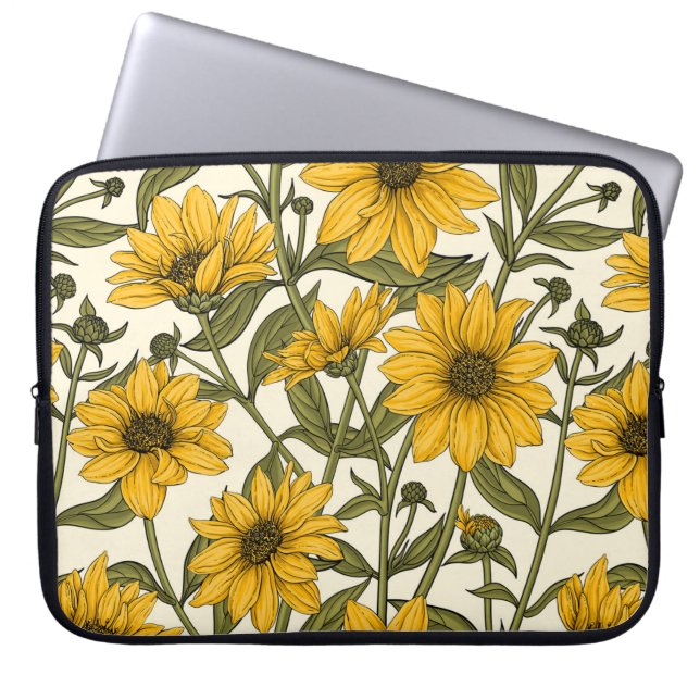 Housse Pour Ordinateur Portable Sunroot, tournesol sauvage sur blanc (Devant)