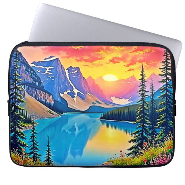 Housse Pour Ordinateur Portable Sunset Mountain Lake Majesty Art (Devant)