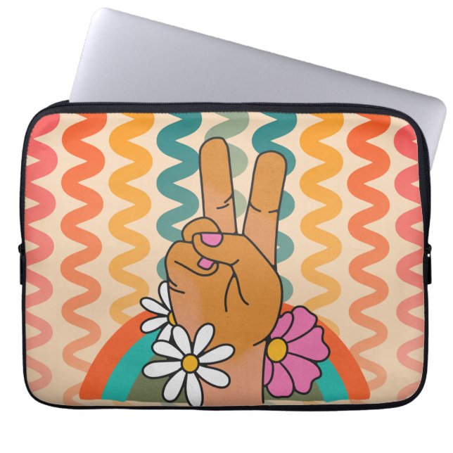 Housse Pour Ordinateur Portable Super Retro Peace Sign Flower Rainbow iPad & (Devant)