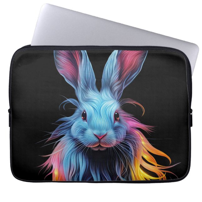 Housse Pour Ordinateur Portable Superbe Lapin Bleu en feu (Devant)