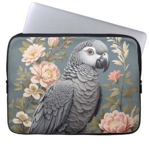 Housse Pour Ordinateur Portable Superbe Perroquet Gray Africain Avec Élégantes Flo