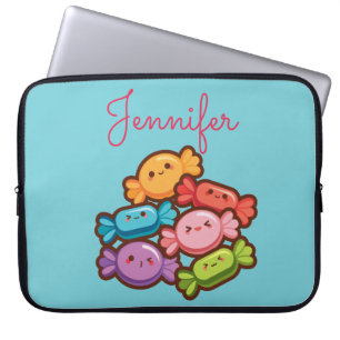 Housse Pour Ordinateur Portable Supermignon kawaii arc-en-ciel monogramme bleu