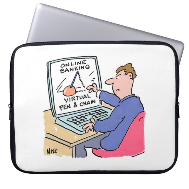 Housse Pour Ordinateur Portable Sur Computer Online Banking Drôle Cartoon (Devant)