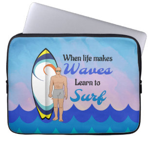 Housse Pour Ordinateur Portable Surboard Ocean Waves Blue Motivational Quote