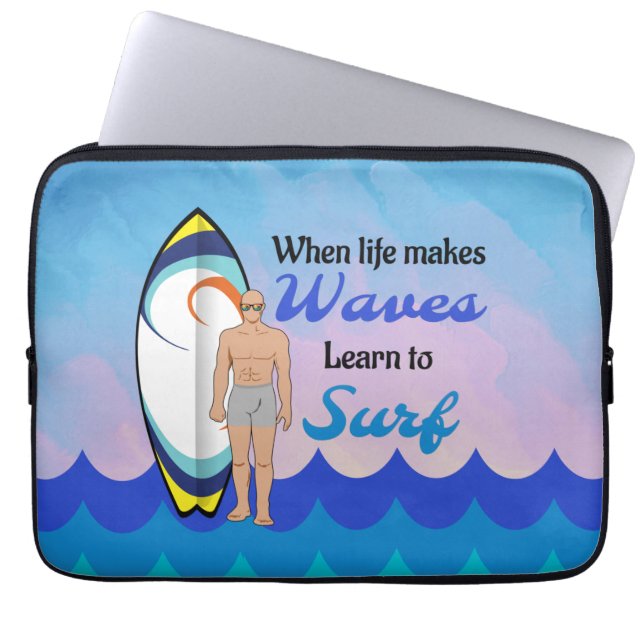 Housse Pour Ordinateur Portable Surboard Ocean Waves Blue Motivational Quote (Devant)