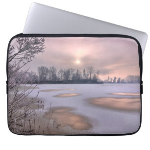Housse Pour Ordinateur Portable Surface gelée Rivière Po, Piémont, Italie