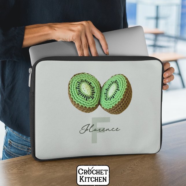 Housse Pour Ordinateur Portable Sweet moderne minimal vert Crochet Kiwi Nom (Créateur téléchargé)