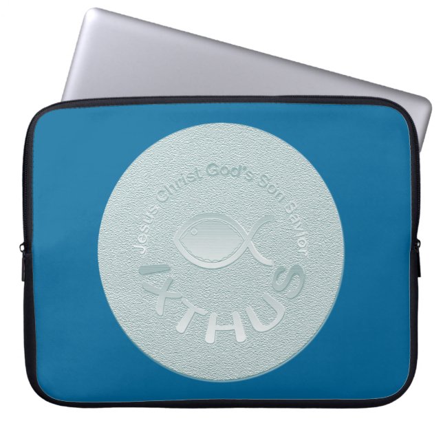 Housse Pour Ordinateur Portable Symbole chrétien de poissons d'IXTHUS - ARGENT (Devant)