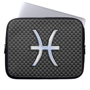 Housse Pour Ordinateur Portable Symbole d'argent Zodiac Pisces Style de fibre de c